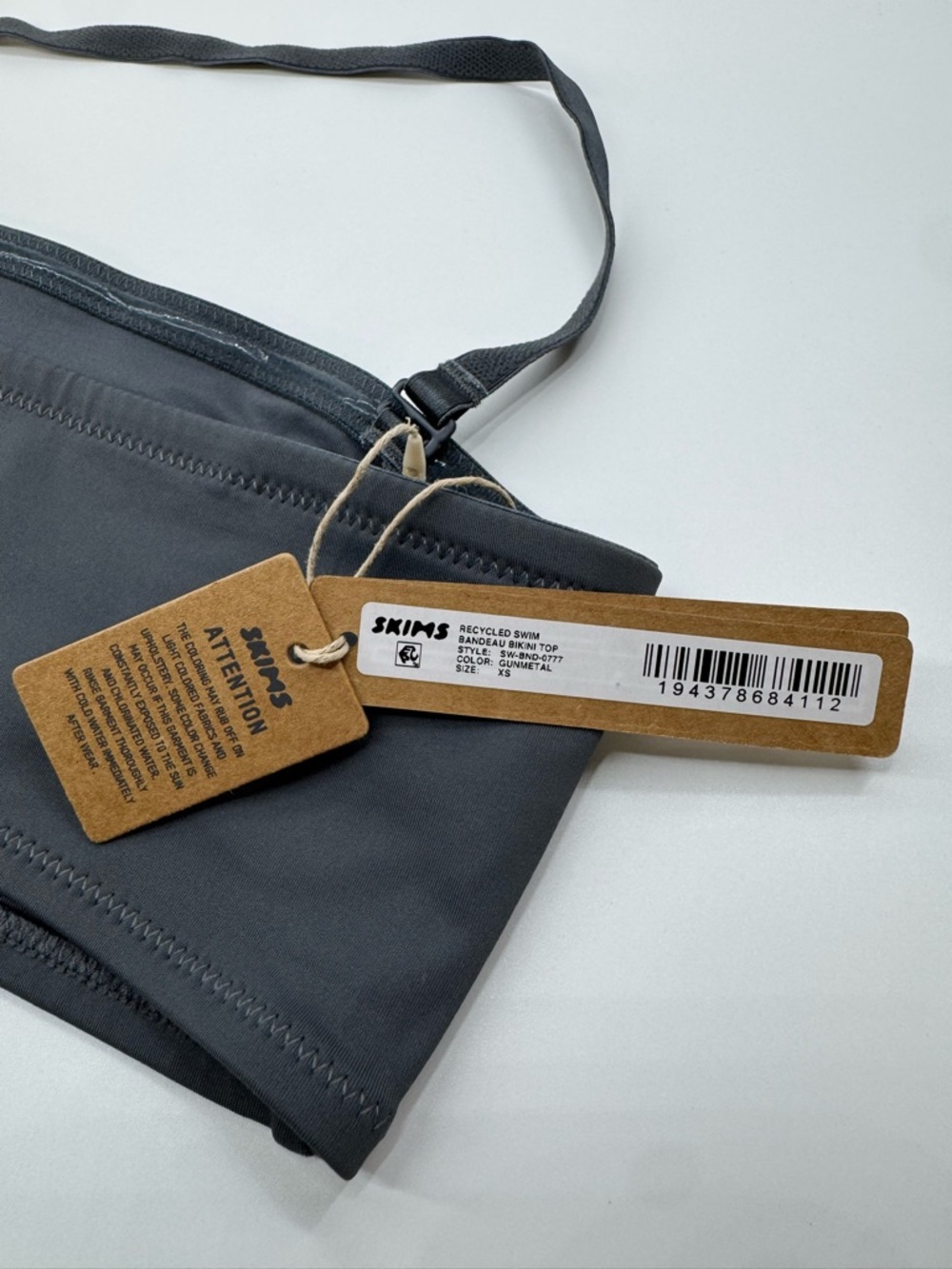 SKIMS Swim Bandeau Bikini Top Gunmetal Size XS NWT - Picture 8 of 9
